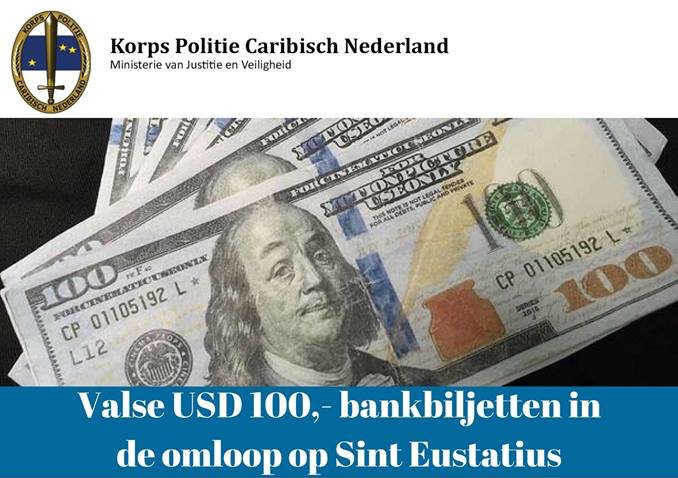 Valse USD 100,- bankbiljetten in de omloop op Sint Eustatius
